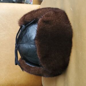 Gravel Mink & Leather Fur Trapper Hat